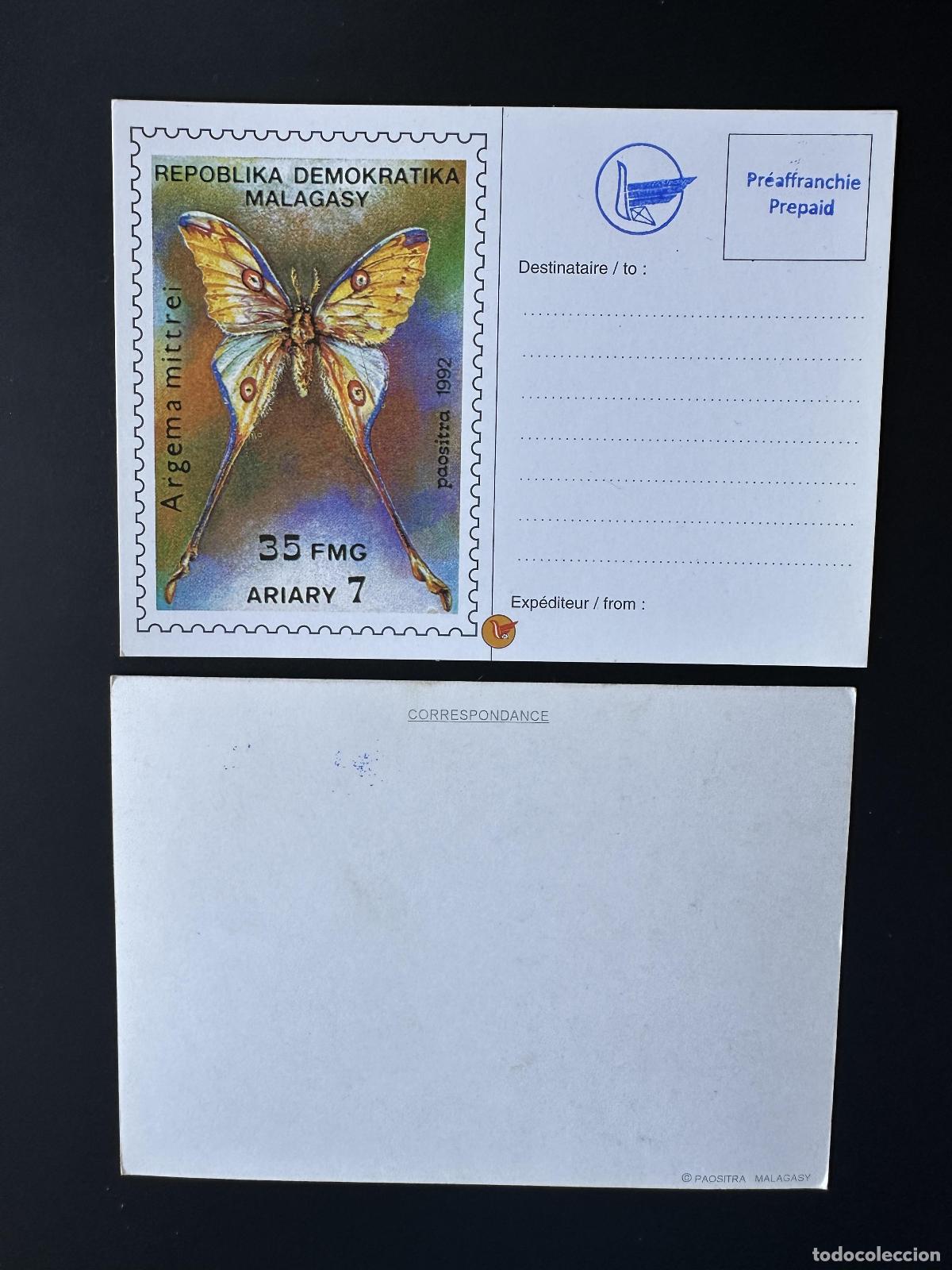 Sellos: &iquest;Madagascar 1992? Mi. 1368 local sobrecargado Papeler&iacute;a postal Papillon Butterfly