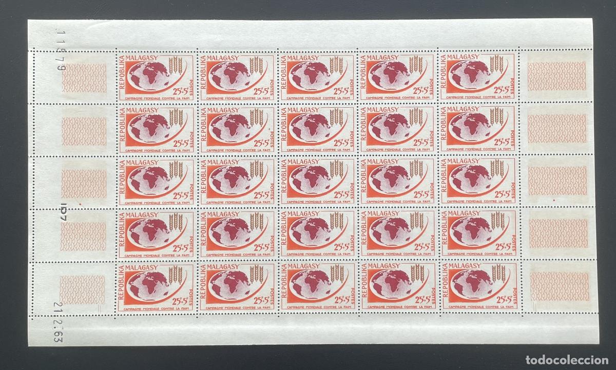 Stamps: Madagascar 1963 YT 378 campa&ntilde;a mundial contra el hambre globo trigo