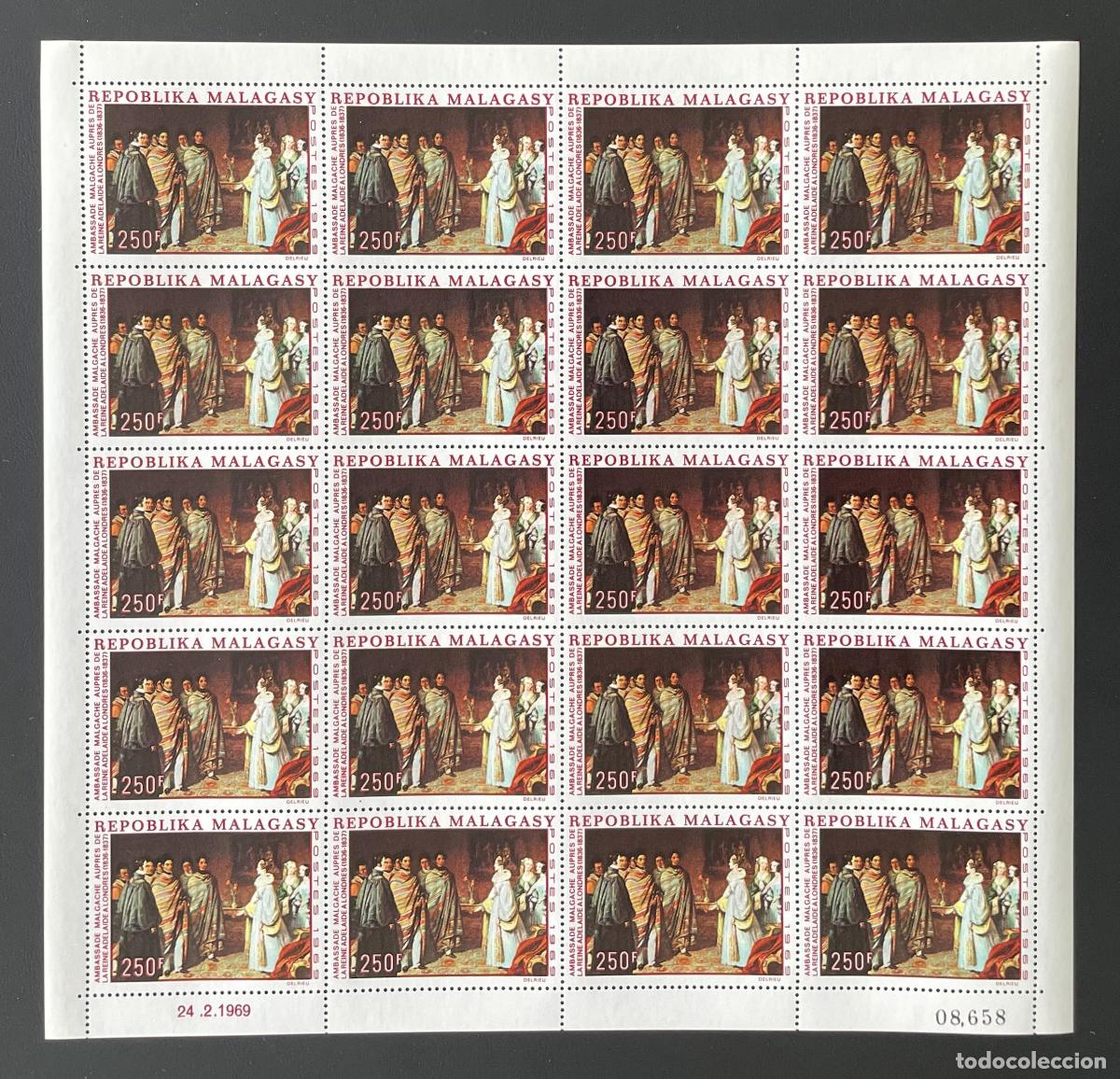 Sellos: Madagascar 1969 YT 460 bloque Embajada malgache Reina Adelaida Londres
