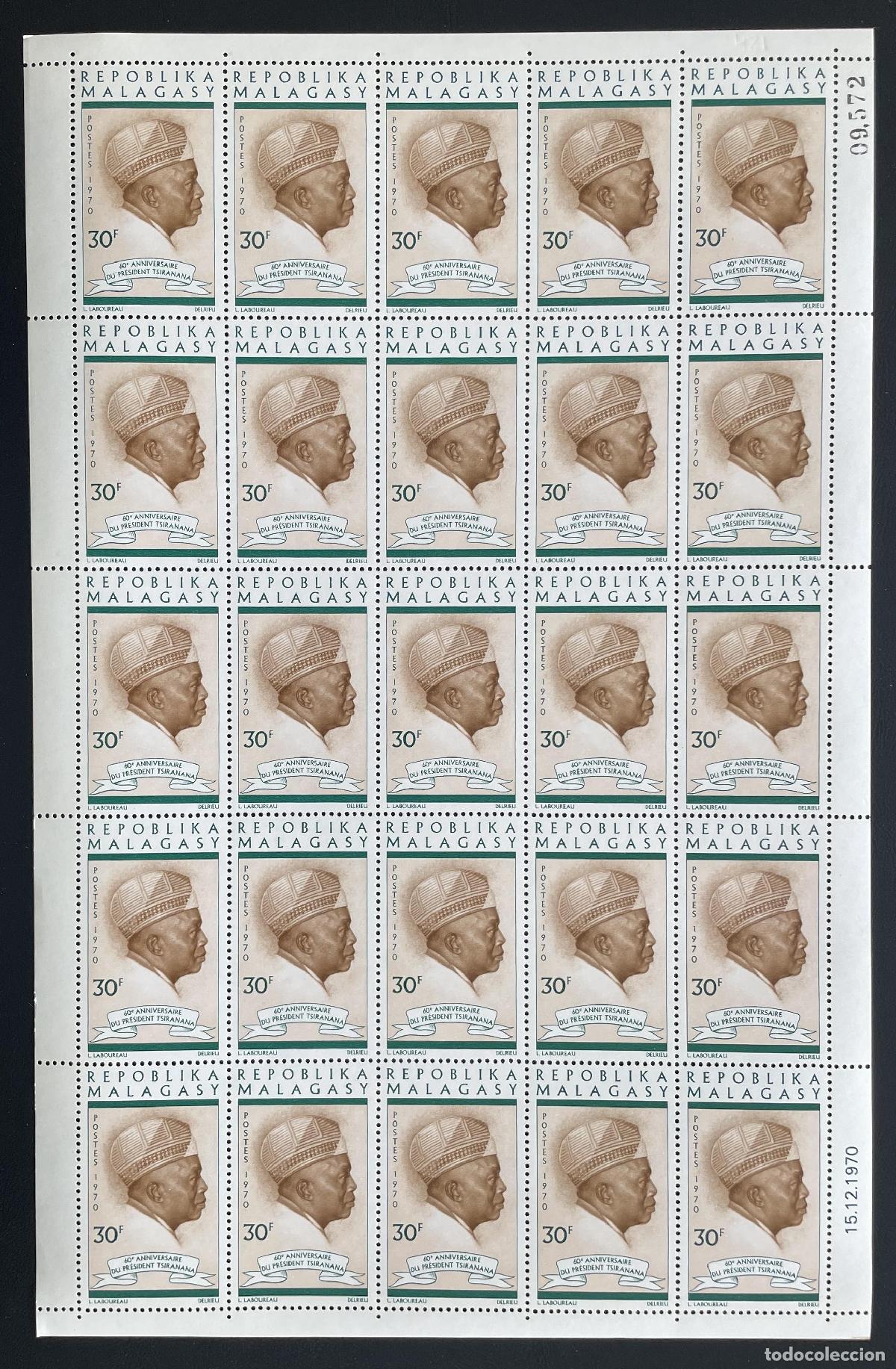 Sellos: Madagascar 1971 YT 481 bloque 60 aniv. Presidente Tsiranana