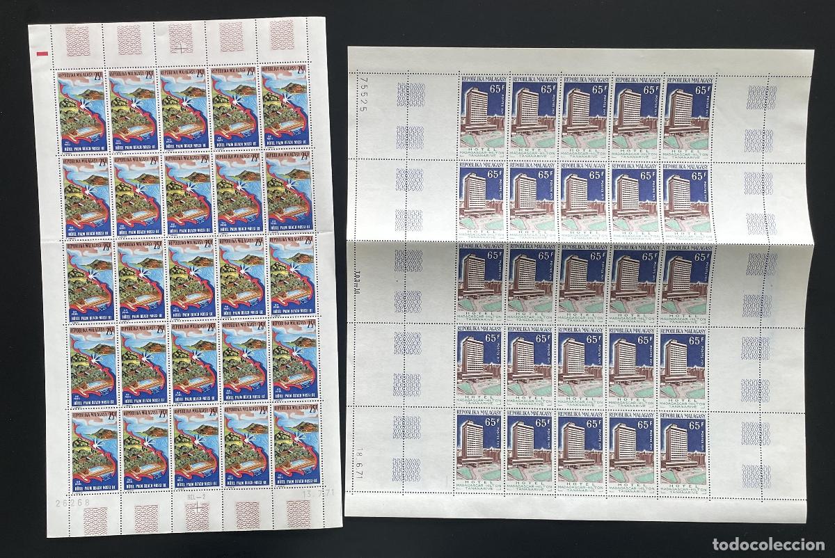 Sellos: Madagascar 1971 YT 490-491 bloque Hotel Palm Beach Hilton turismo