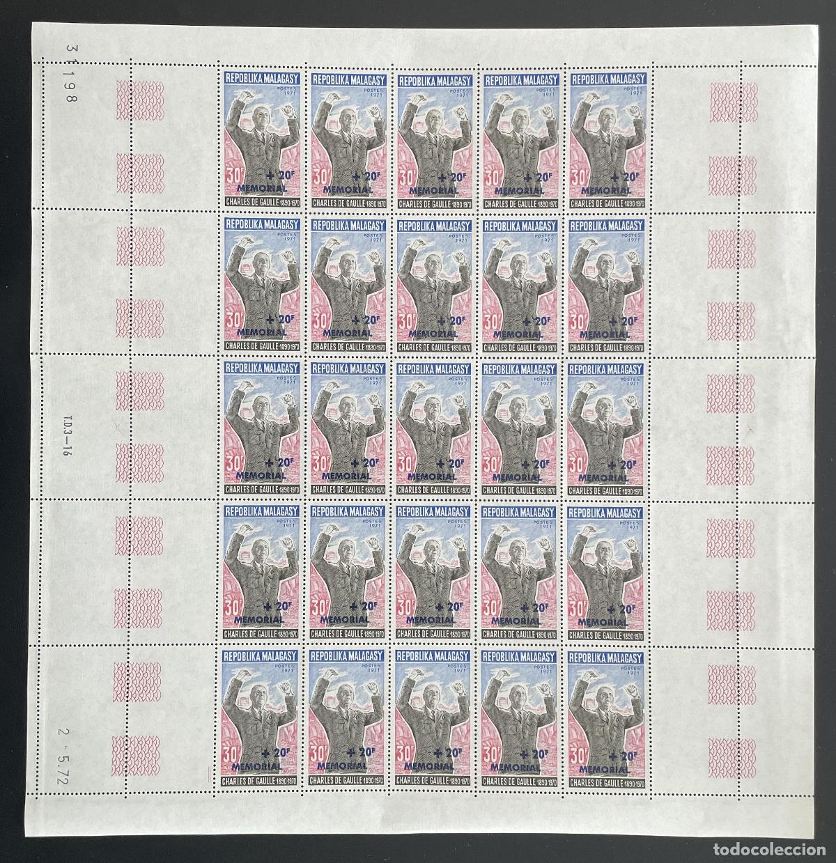 Sellos: Madagascar 1972 YT 502 tabl&oacute;n sobrecargado Memorial Gral. Charles de Gaulle
