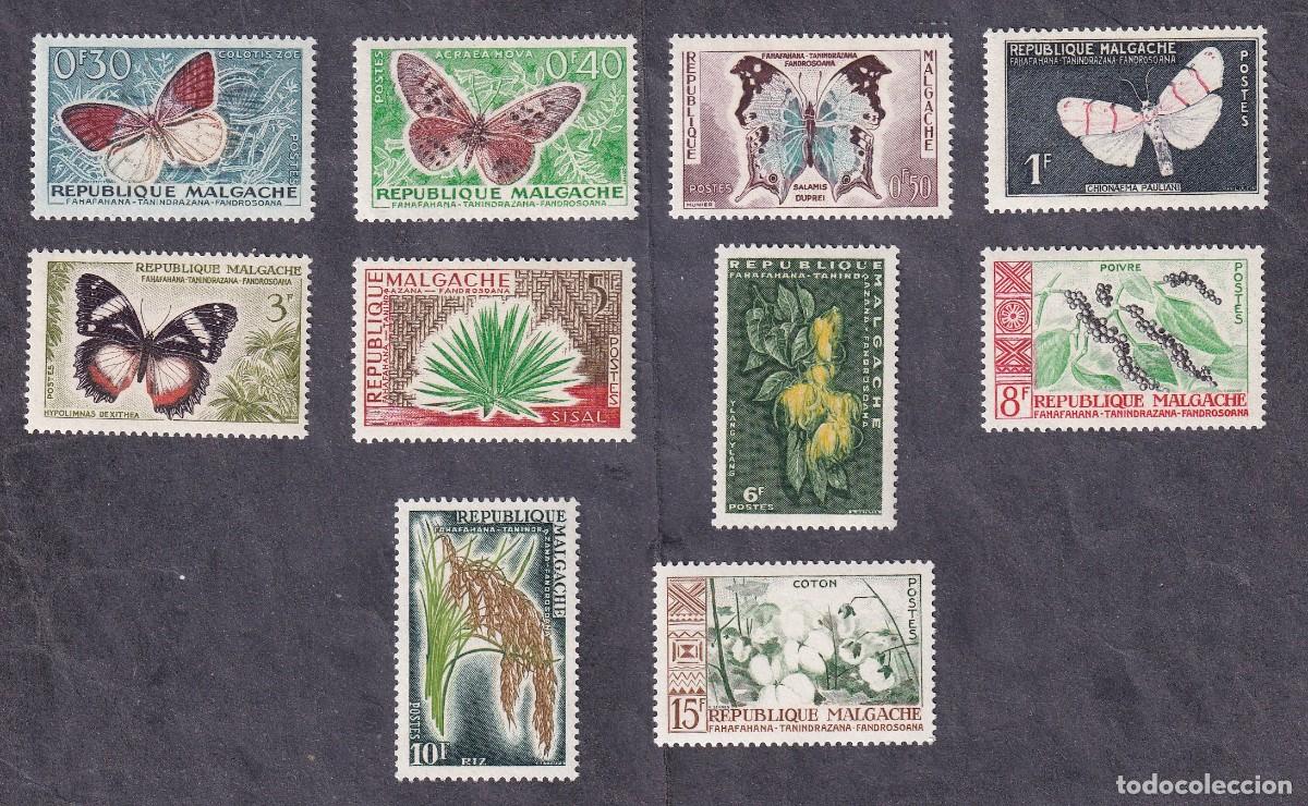 Sellos: MADAGASCAR Yvert n&deg; 341 et 350 ** papillons et culture