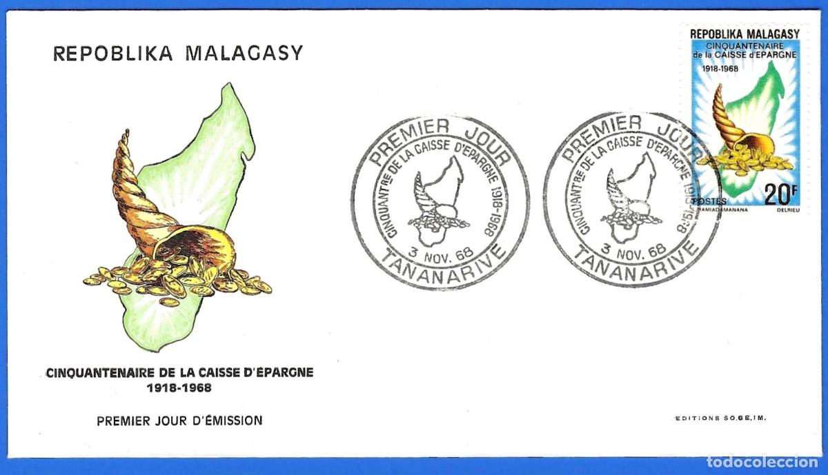 Sellos: Madagascar 1968 - FDC : Mi 592 - YT 419 - 50.&ordm; aniversario de la Caja de Ahorros