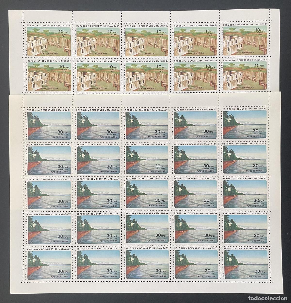 Sellos: Madagascar 1982 YT 683-684 tabla Fuerte Mahavelona Playa Ramena