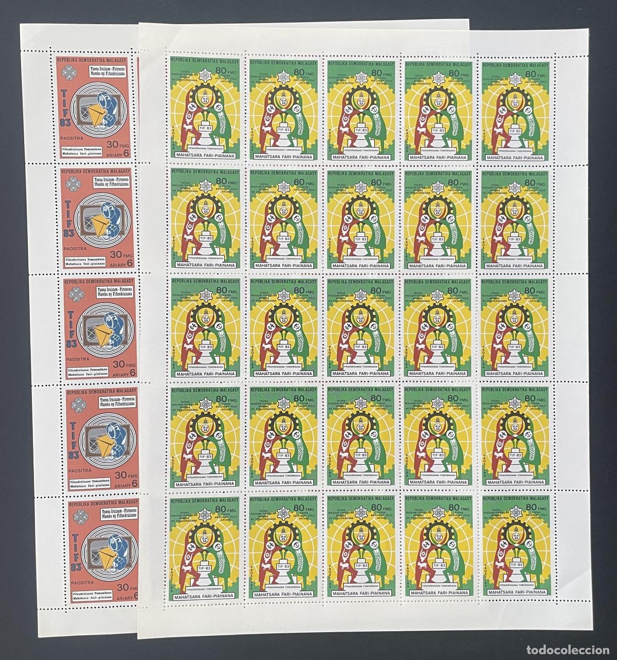 Sellos: Madagascar 1983 YT 689-690 bloque TIF 83 feria internacional