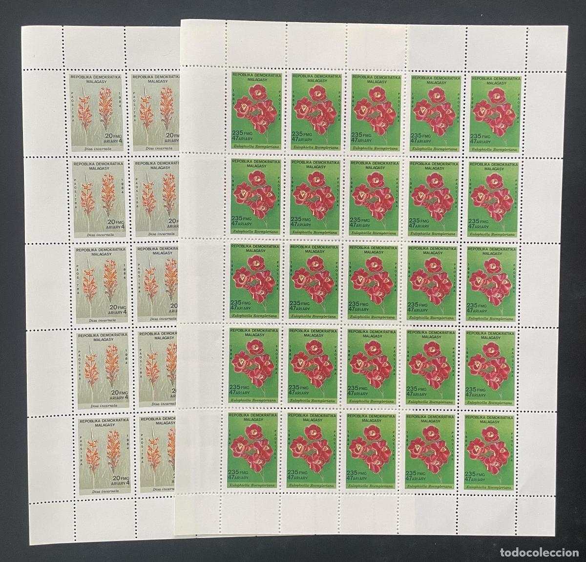 Sellos: Madagascar 1984 YT 726-727 bloque flores orqu&iacute;deas Disa Eulophiella