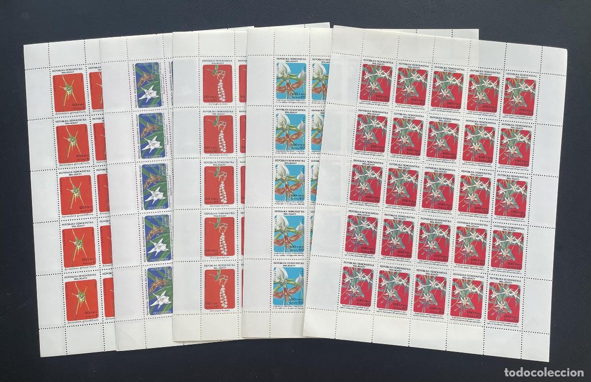 Briefmarken: Madagascar 1985 YT 753-757 bloque orqu&iacute;deas flora tropical Aeranthes