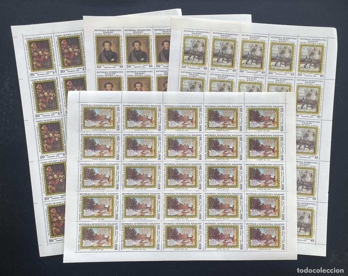 Briefmarken: Madagascar 1986 YT 771-775 bloque Galer&iacute;a Tretiakov pinturas Levitan