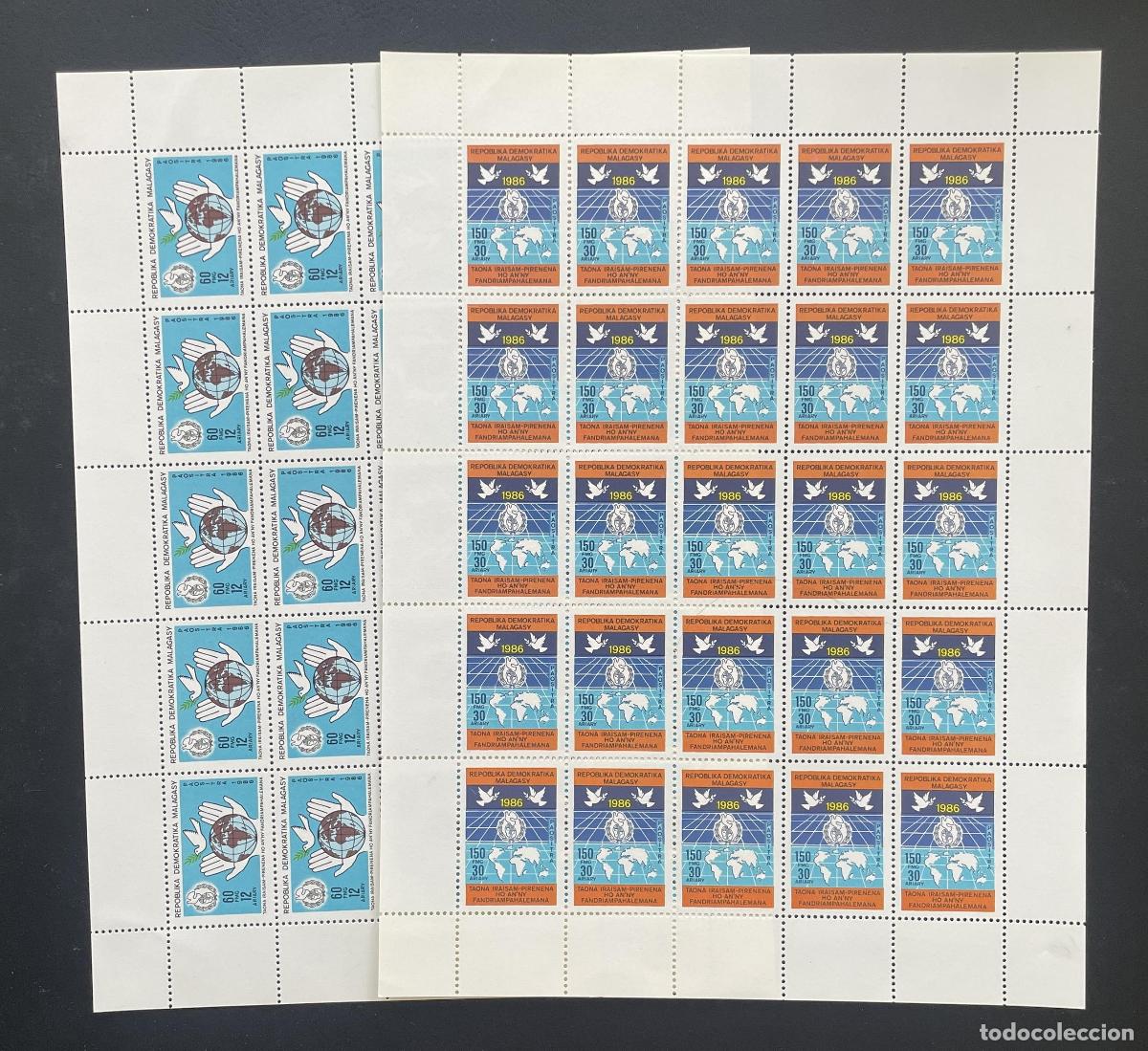 Briefmarken: Madagascar 1986 YT 782-783 A&ntilde;o Internacional de la Paz paloma globo