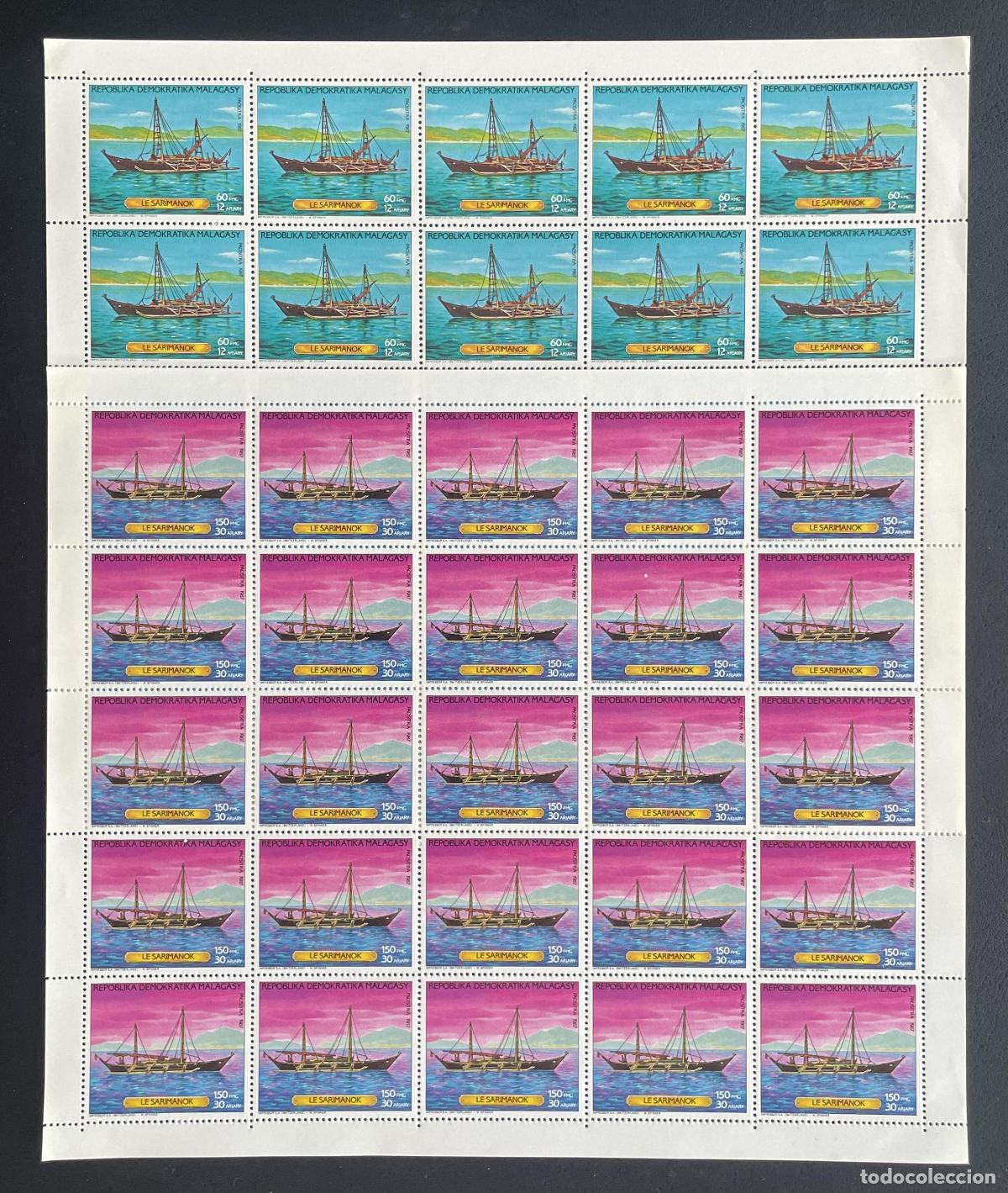 Sellos: Madagascar 1987 YT 798-799 bloque Le Sarimanok velero barco nav&iacute;o