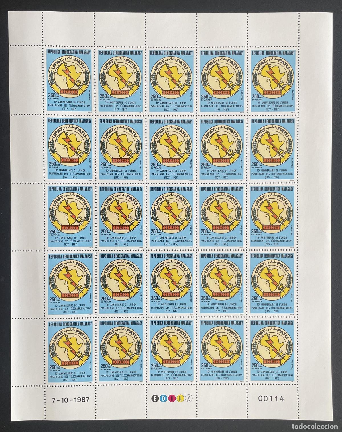 Briefmarken: Madagascar 1987 YT 837 bloque UPAT uni&oacute;n panafricana telecomunicaciones