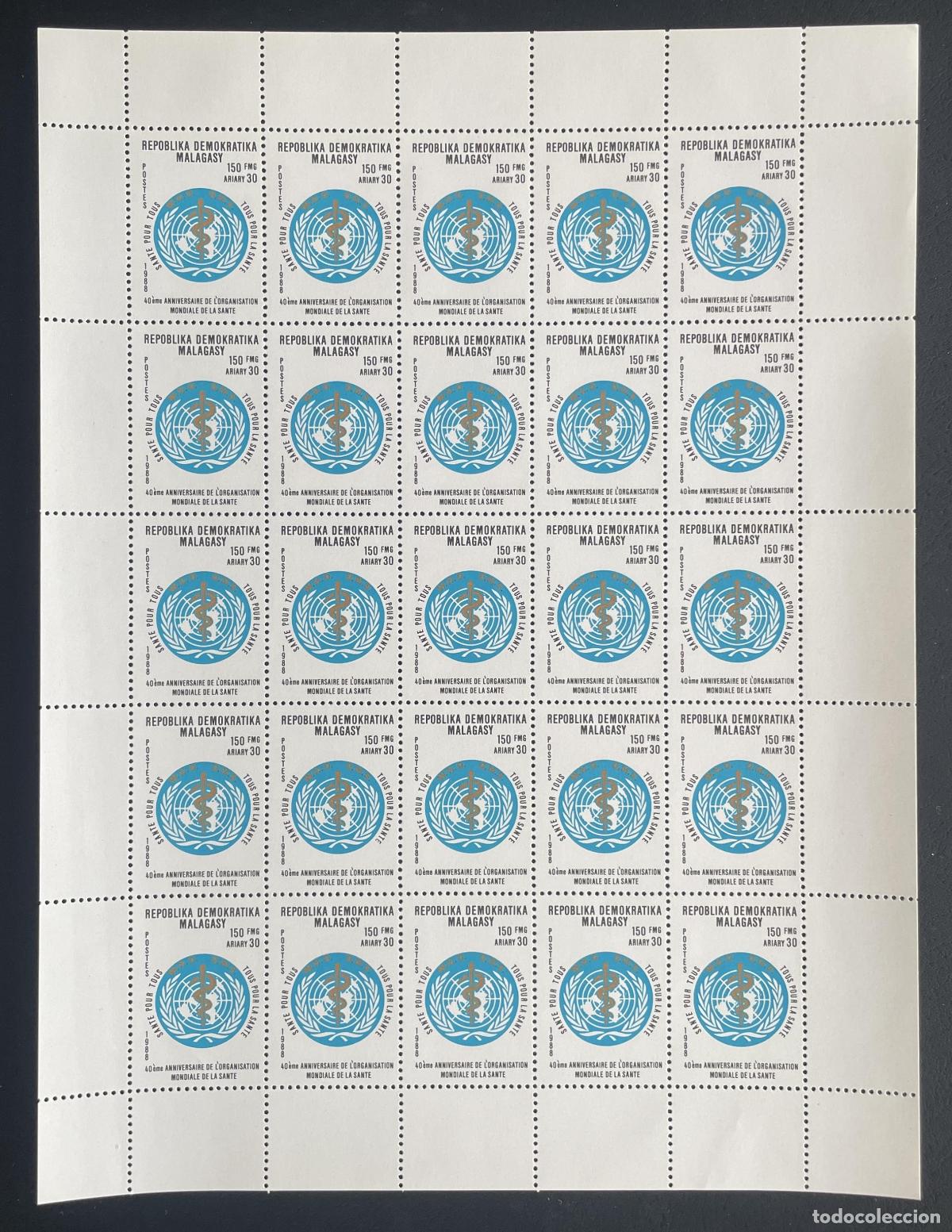 Selos: Madagascar 1988 YT 856 bloque 40 aniversario OMS salud medicina