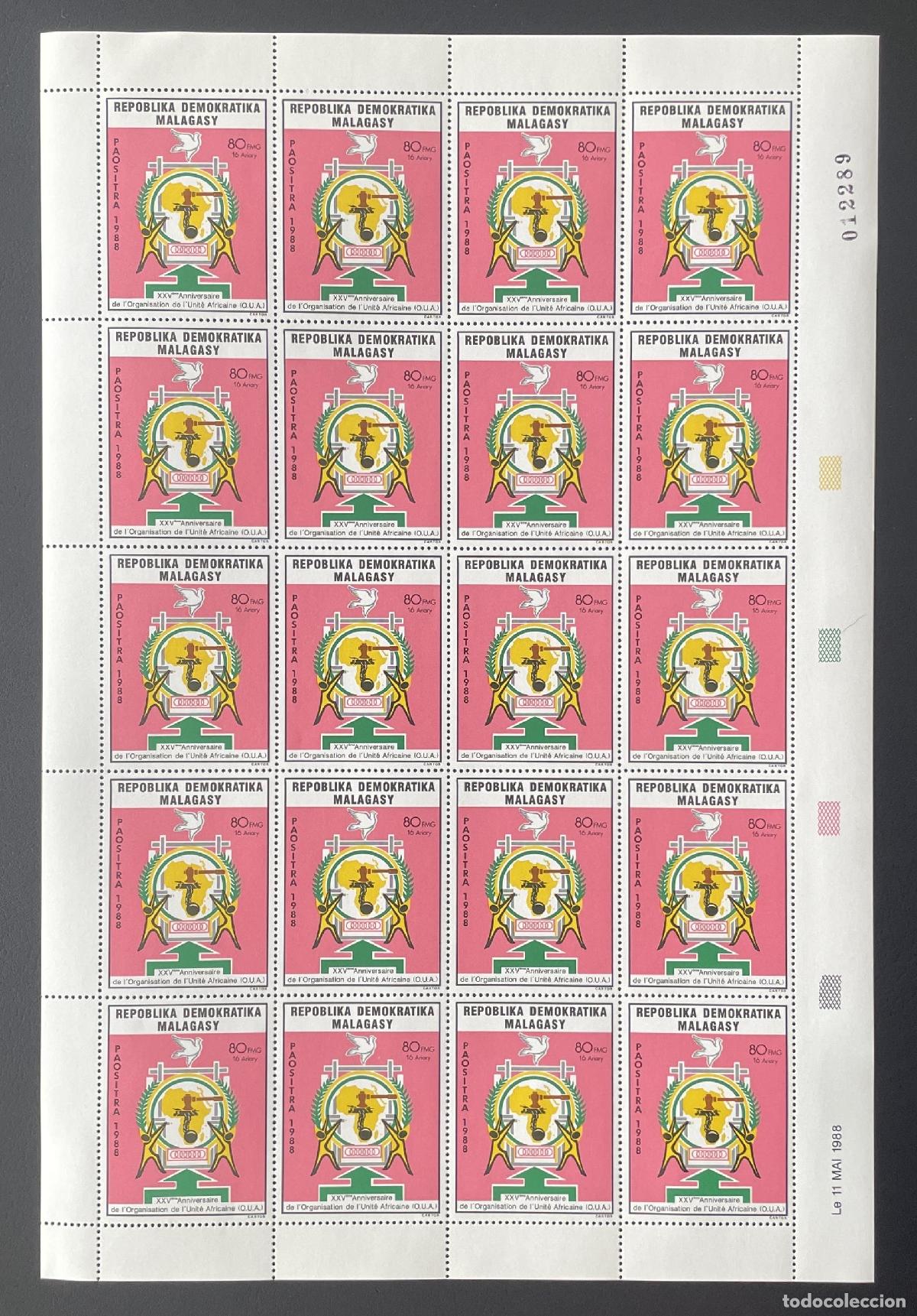 Sellos: Madagascar 1988 YT 862 bloque XXV aniversario OUA Unidad Africana