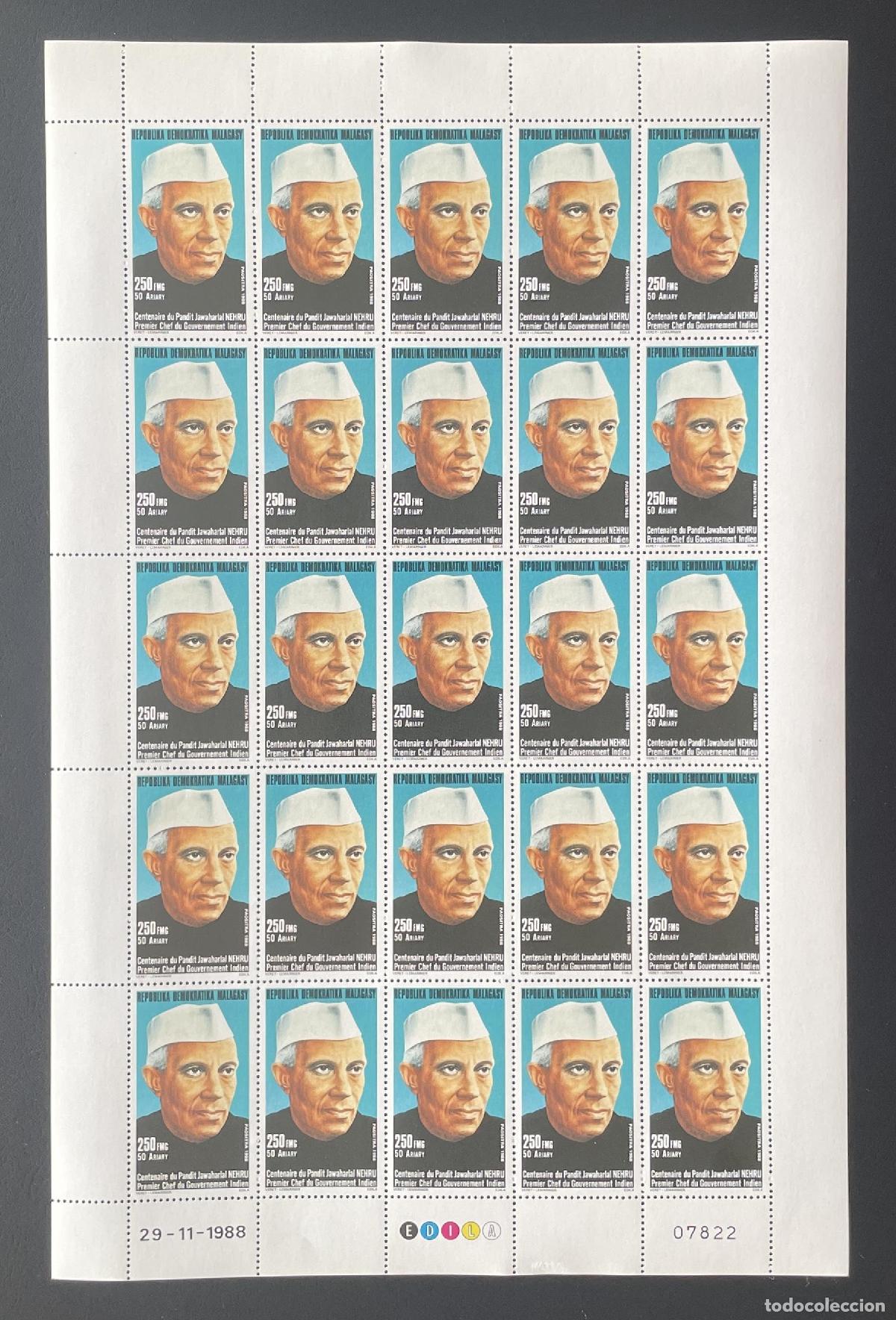 Timbres: Madagascar 1989 YT 918 bloque Jawaharlal Nehru centenario India