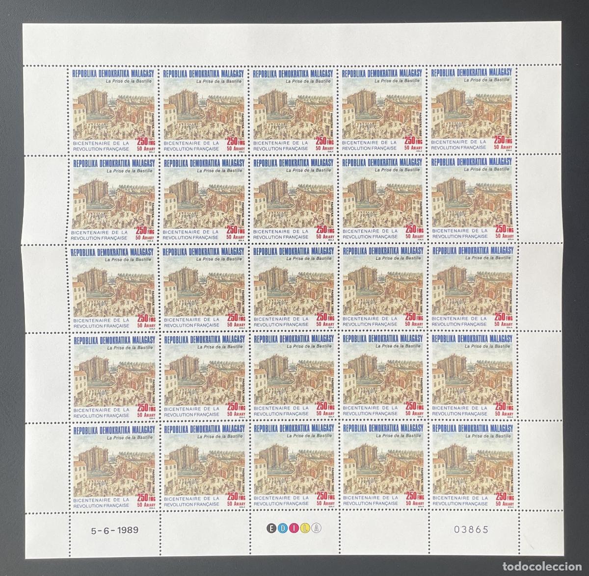 Timbres: Madagascar 1989 YT 921 bloque Bicentenario Revoluci&oacute;n Francesa Bastilla