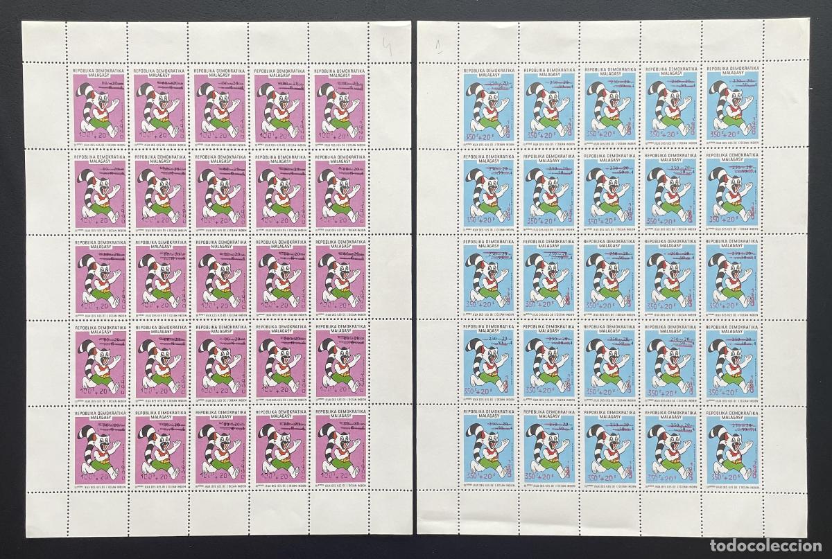 Stamps: Madagascar 1990 YT 975-976 bloque sobrecargado Juegos &Iacute;ndico l&eacute;mur