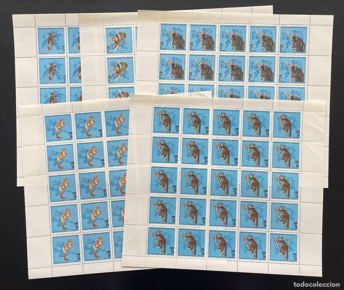 Stamps: Madagascar 1990 YT 978-982 bloque l&eacute;mures fauna primates Lemur
