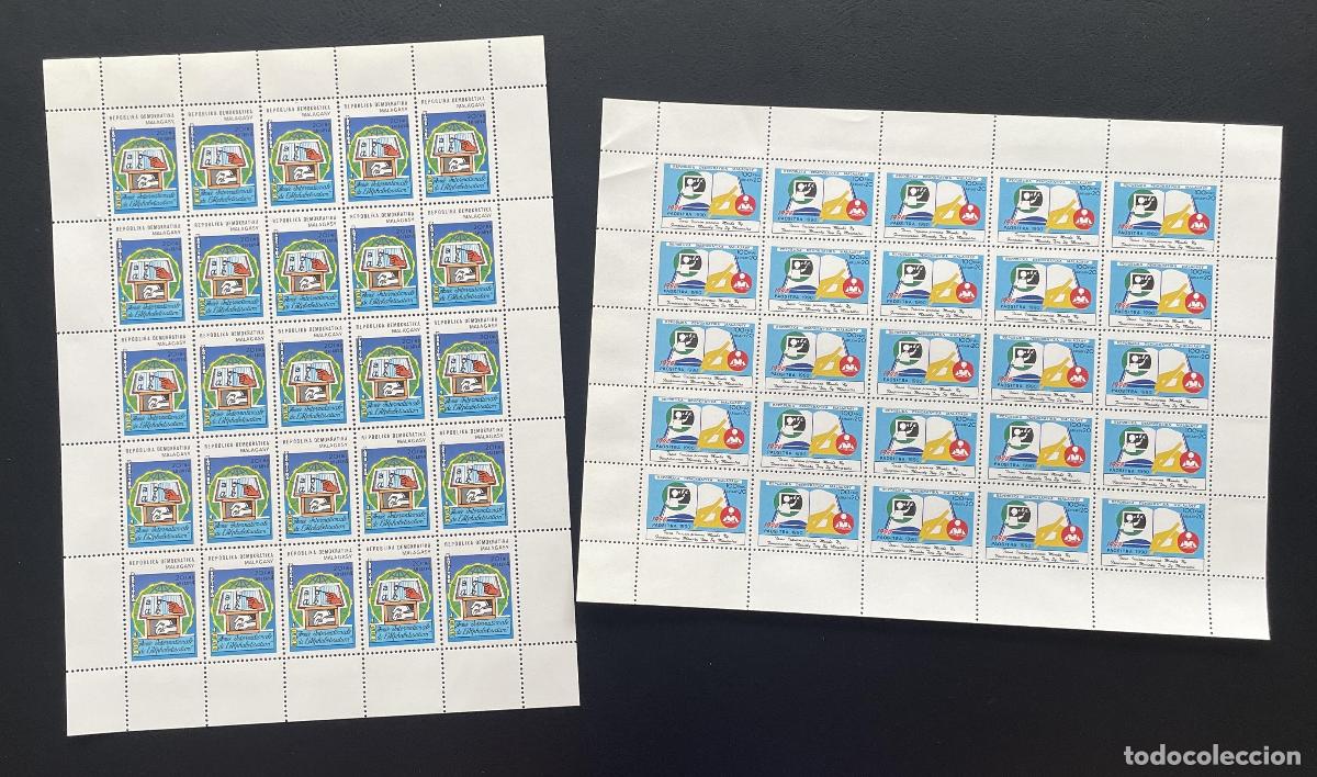 Stamps: Madagascar 1990 YT 985 986 bloque a&ntilde;o alfabetizaci&oacute;n educaci&oacute;n escuela