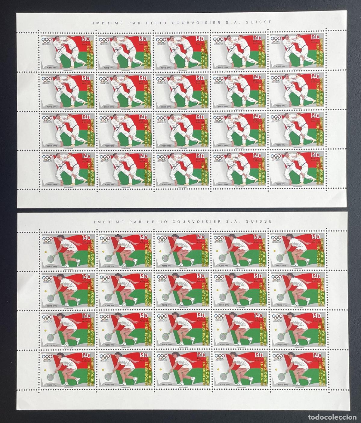 Stamps: Madagascar 1996 YT 1492 1493 bloque JJOO Atlanta judo tenis