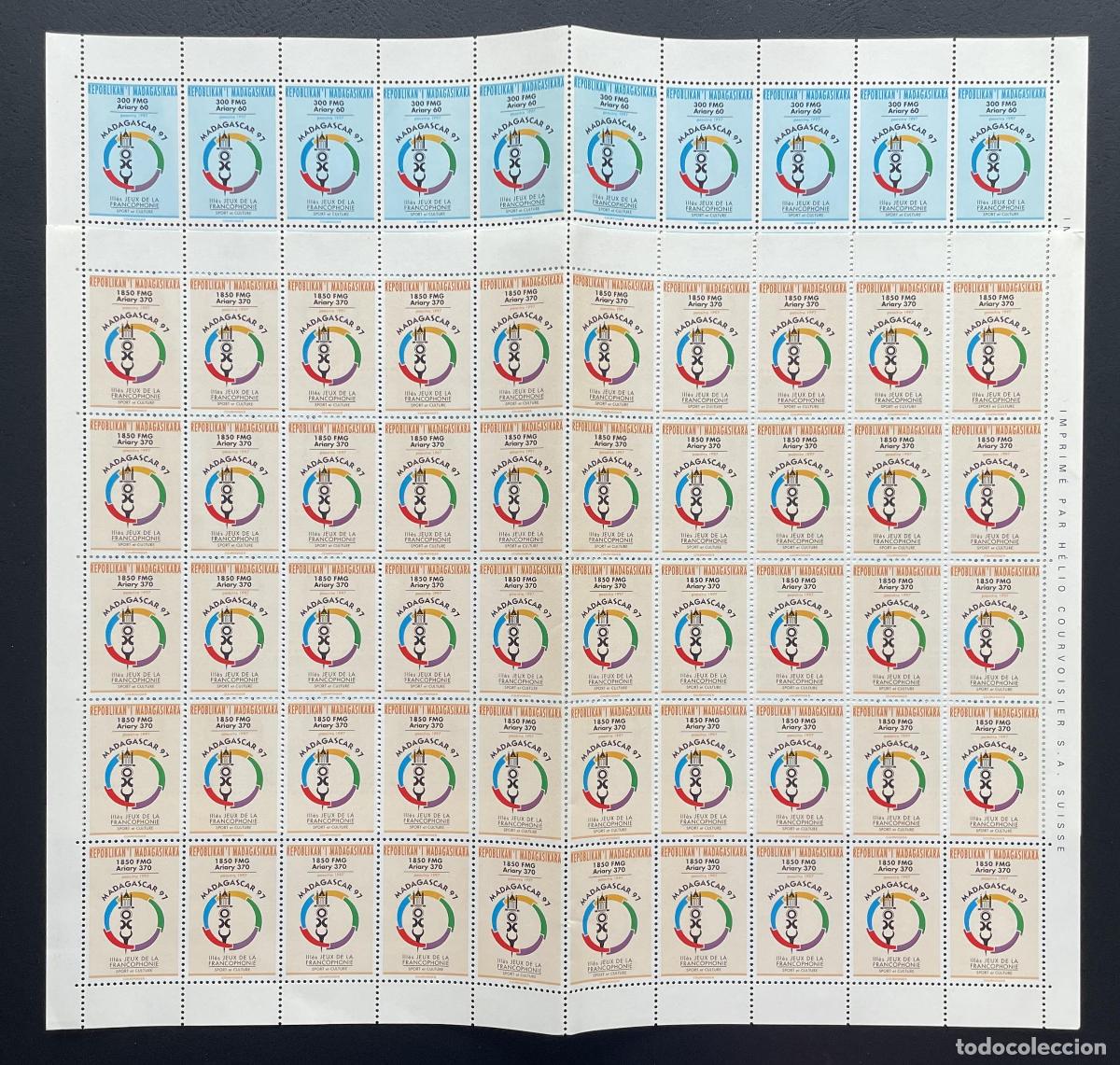 Stamps: Madagascar 1997 YT 1534-1535 bloque Juegos Francofon&iacute;a deporte cultura