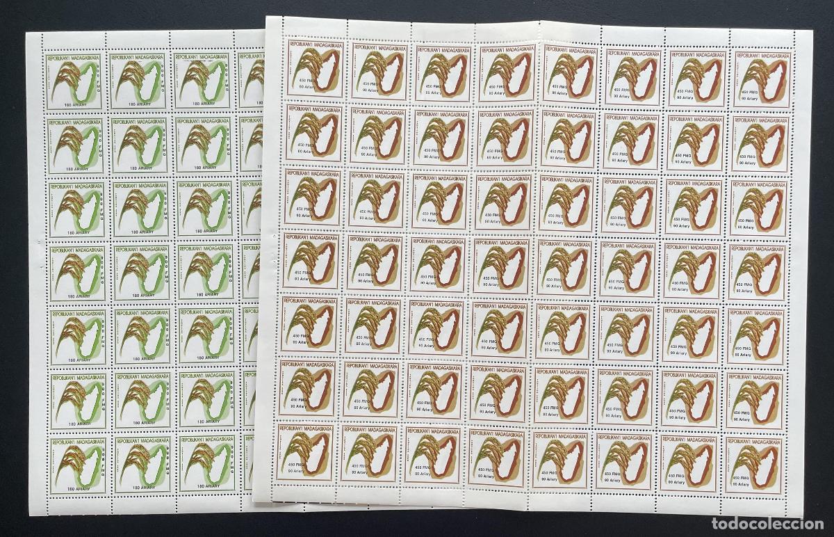 Stamps: Madagascar 2001 YT 1824 1825 Hoja Cultivo del Arroz verde marr&oacute;n