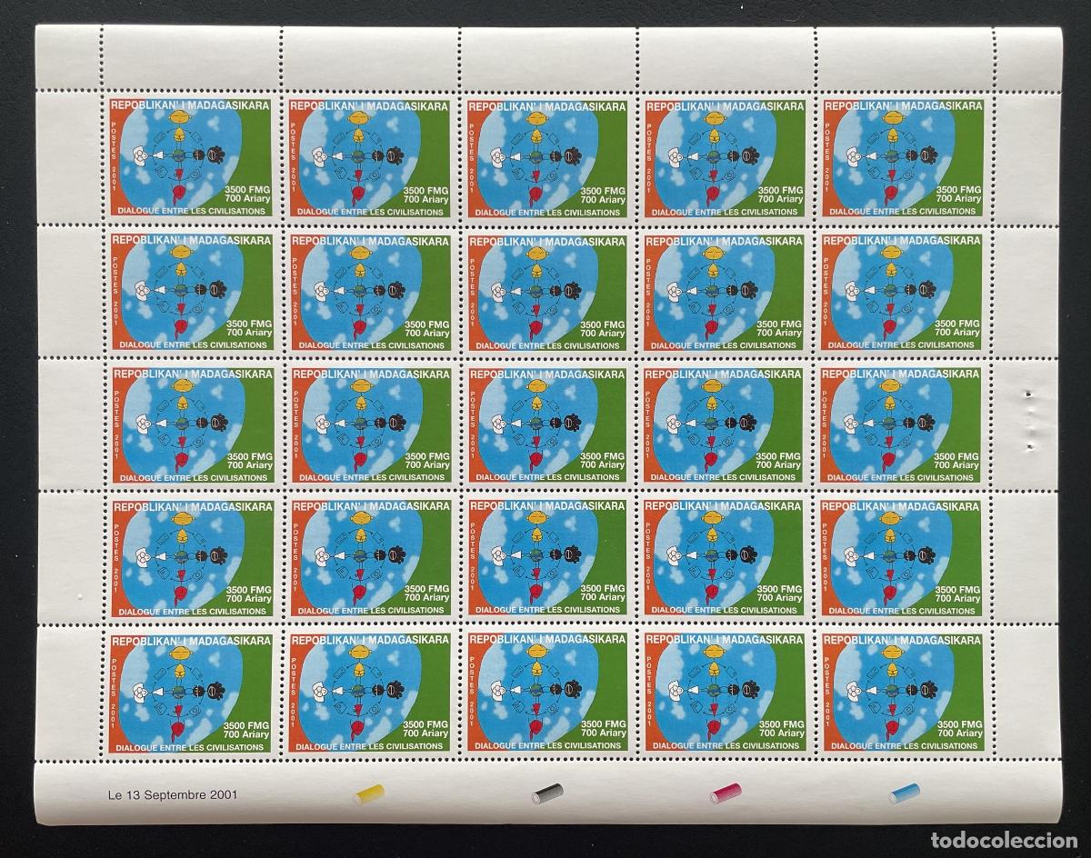 Stamps: Madagascar 2001 YT 1826 bloque di&aacute;logo civilizaciones globo paz