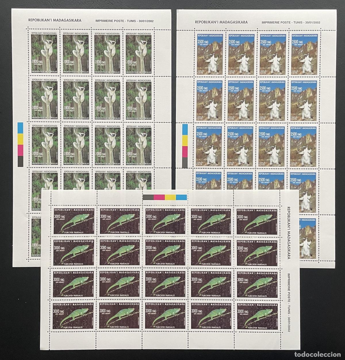 Stamps: Madagascar 2002 YT 1829-1831 l&eacute;mur camale&oacute;n Furcifer fauna