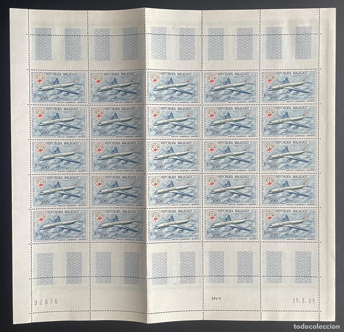 Stamps: Madagascar 1963 YT PA 88 bloque aviaci&oacute;n comercial Air avi&oacute;n