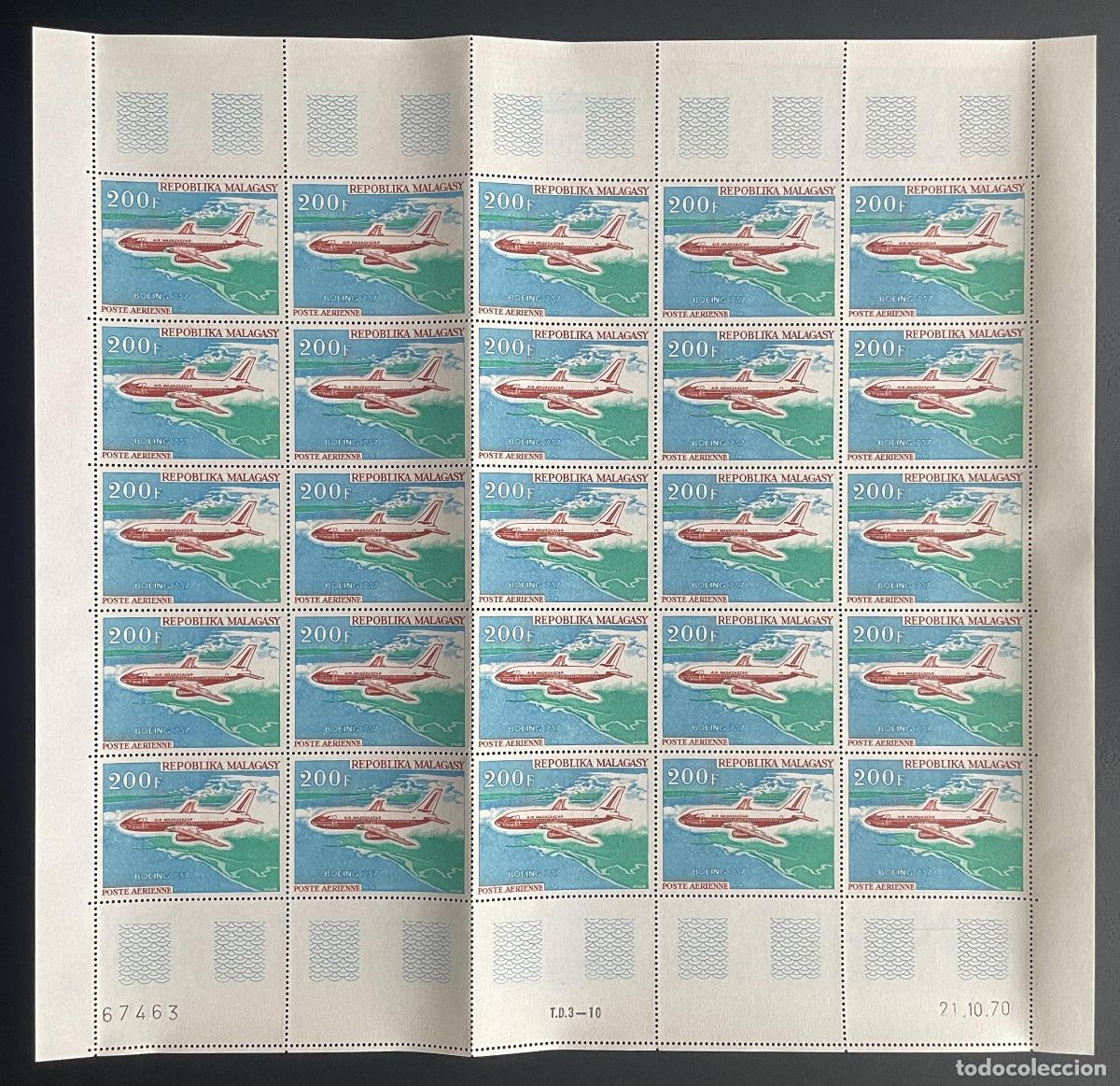 Stamps: Madagascar 1970 YT PA 113 bloque Boeing 737 Air aviaci&oacute;n