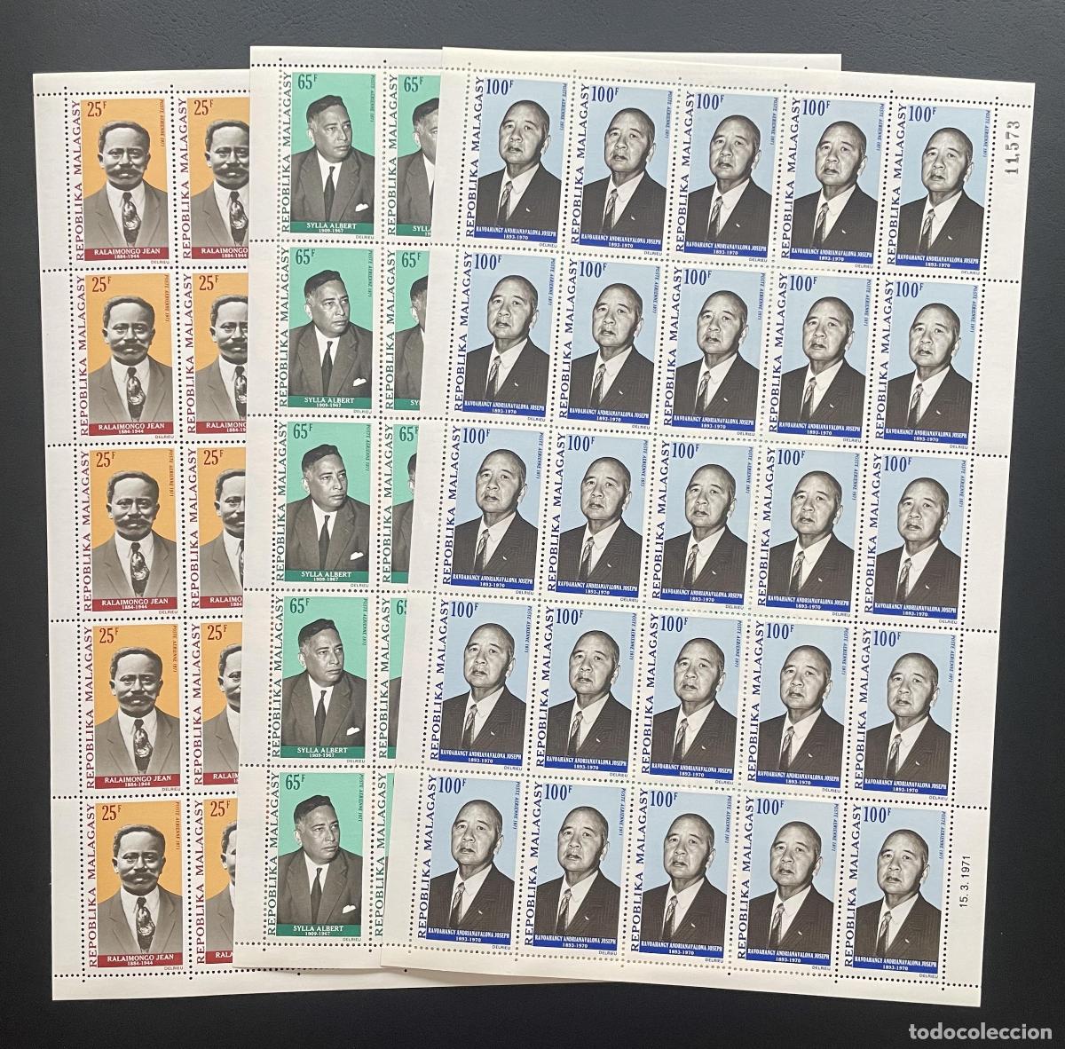Stamps: Madagascar 1971 YT PA 114-116 bloque Ralaimongo Sylla Ravoahangy