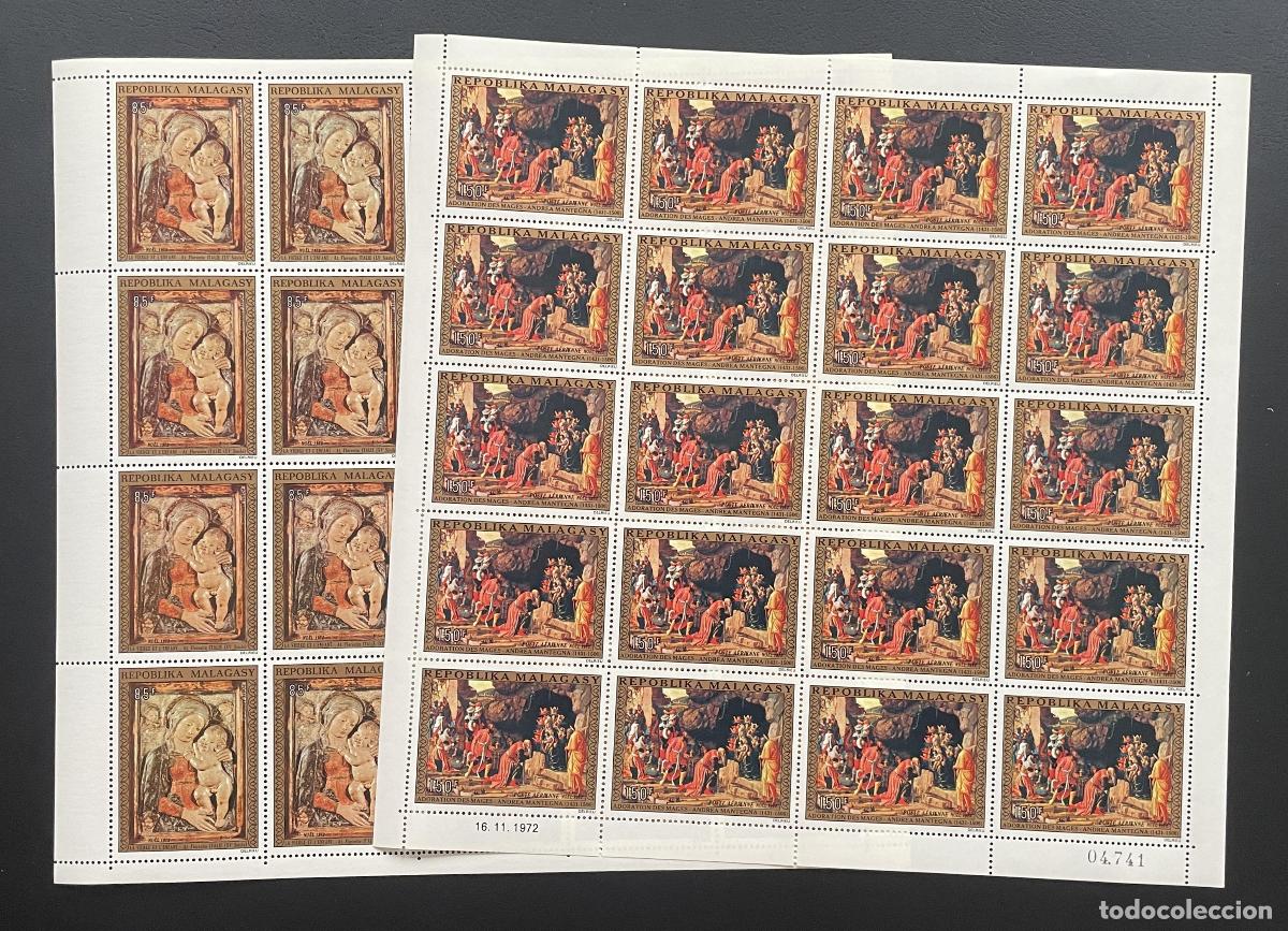Stamps: Madagascar 1972 YT PA 122-123 bloque Navidad Adoraci&oacute;n Magos Mantegna