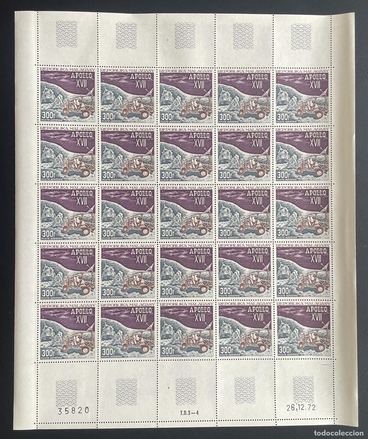 Stamps: Madagascar 1973 YT PA 124 bloque Apollo XVII espacio Luna rover lunar