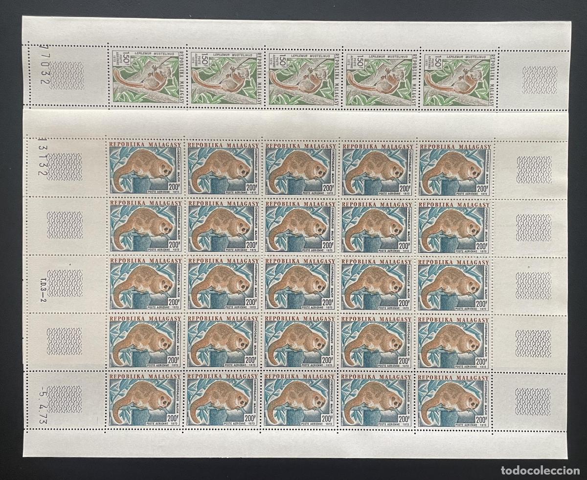 Stamps: Madagascar 1973 YT PA 130-131 bloque l&eacute;mures Lepilemur Cheirogaleus