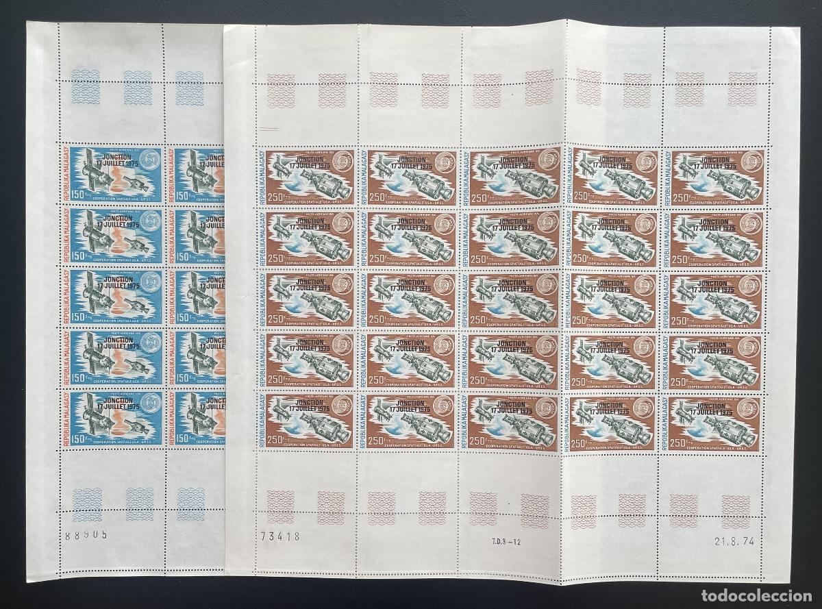 Stamps: Madagascar 1975 YT PA 153-154 bloque sobrecargado coop Apollo Soyuz
