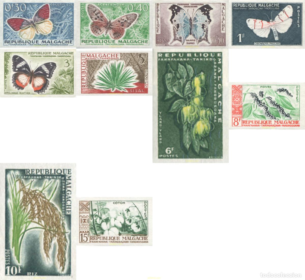 Sellos: 573131 MNH MADAGASCAR 1960 MARIPOSAS Y CULTIVOS