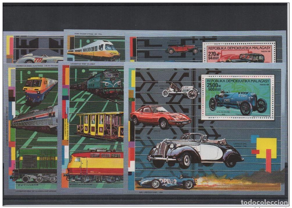 Sellos: Madagascar 1989 Coches trenes autom&oacute;viles Opel Bugatti Mercedes-Benz Mi. N&ordm; 96-101