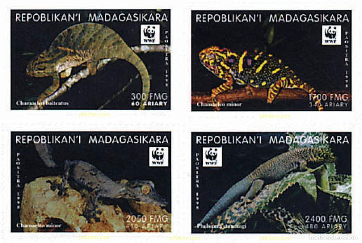 Sellos: 75072 MNH MADAGASCAR 1999 CAMALEONES Y GECOS
