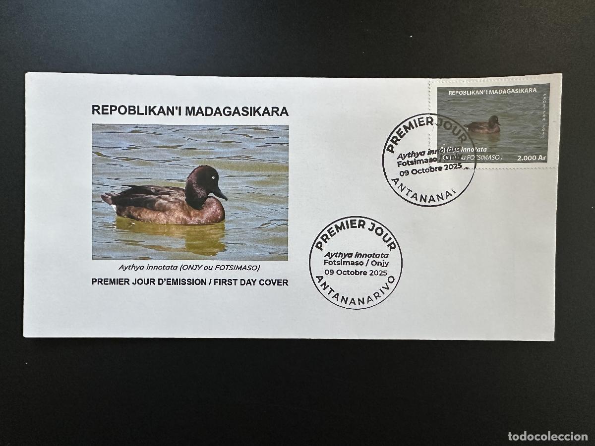 Sellos: Madagascar 2024/2025 Mi.? FDC: Pato canard p&aacute;jaro Aythya innotata