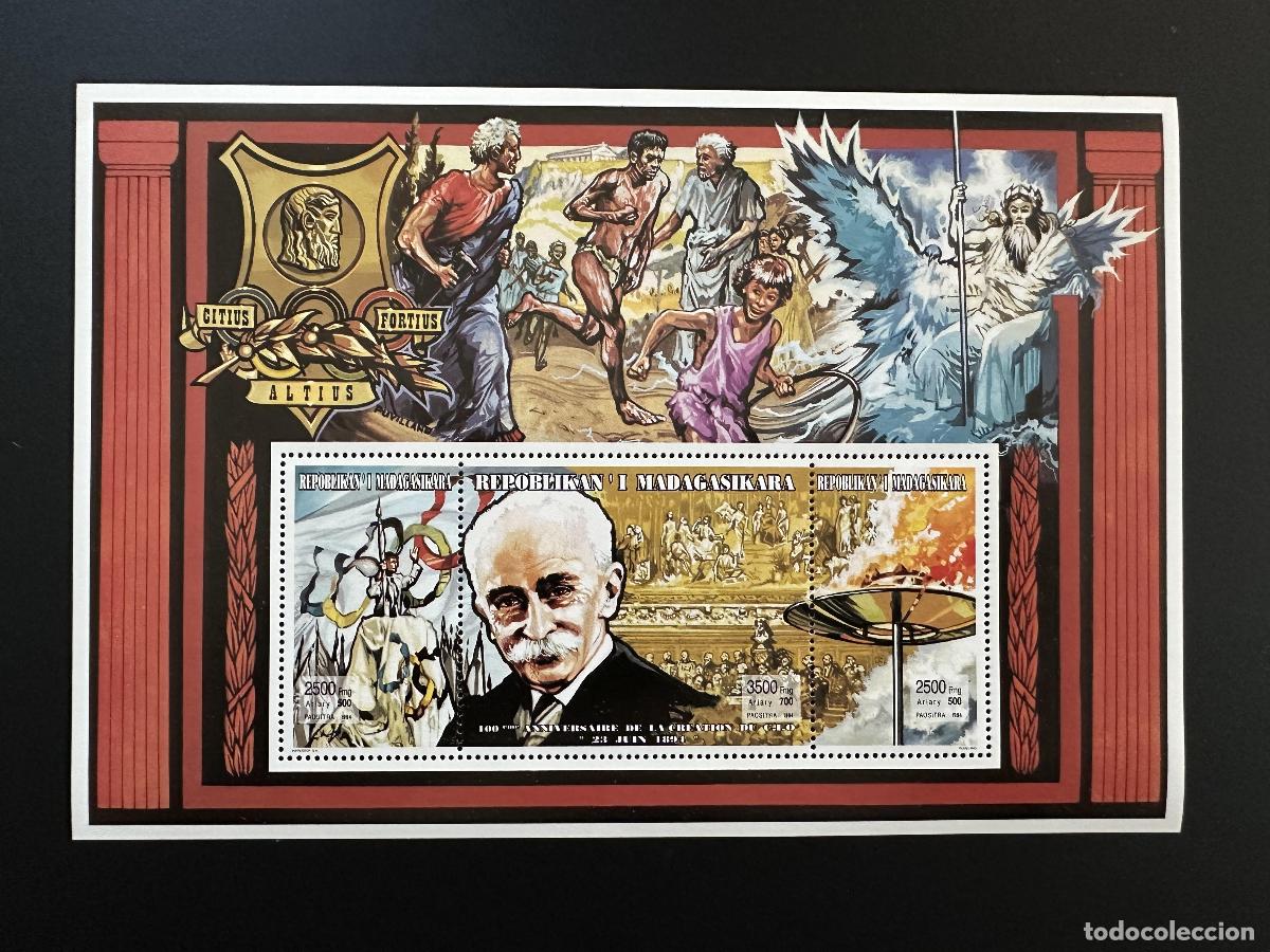 Sellos: Madagascar 1994 Mi. Bl. Juegos Ol&iacute;mpicos A 263 | Pierre de Coubertin CIO COI