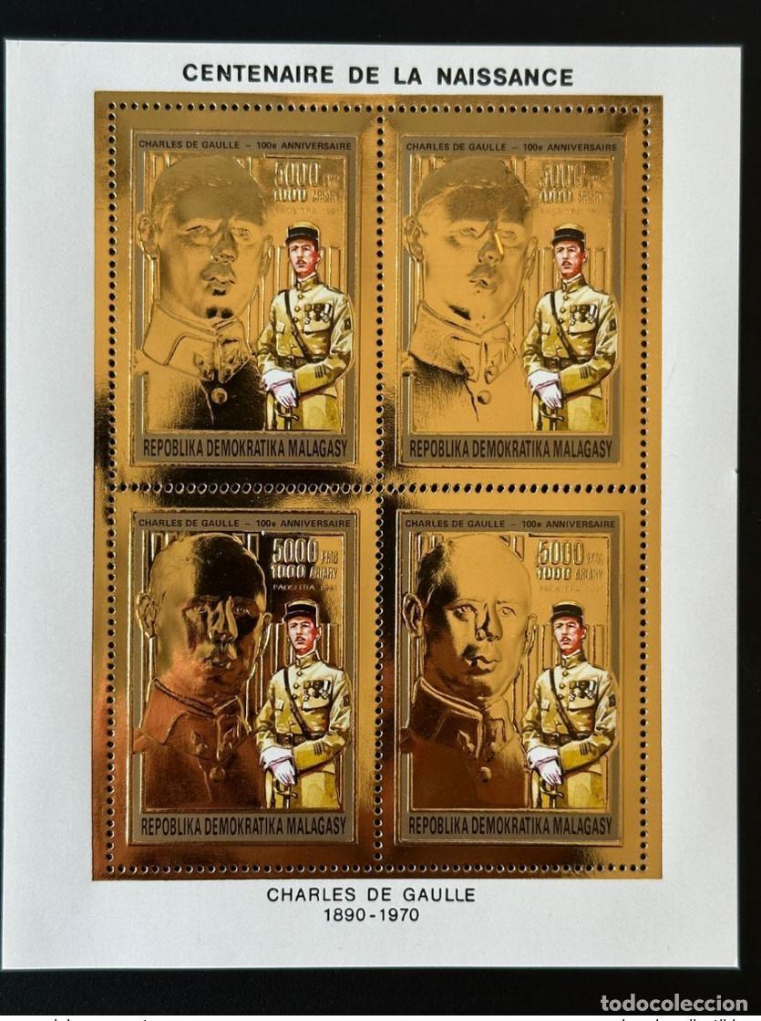 Sellos: Madagascar 1990 Mi. 1297A General De Gaulle Feuillet 100 a&ntilde;os nacimiento oro