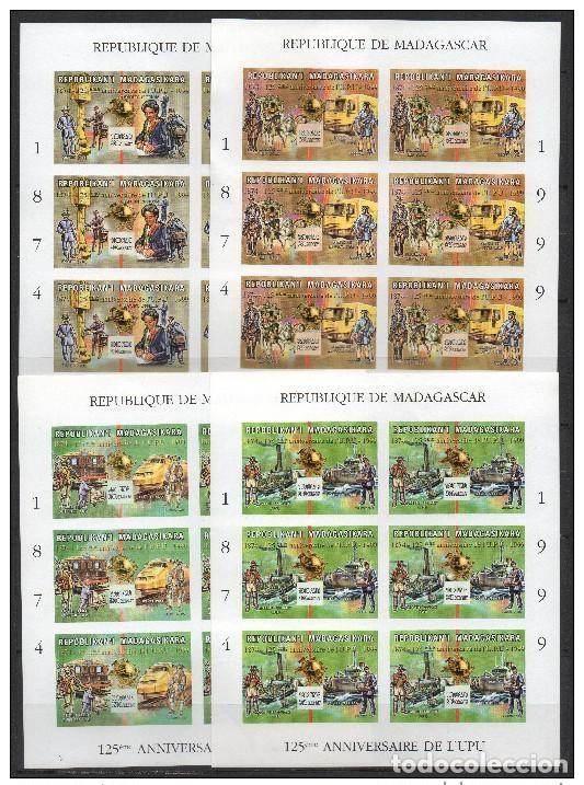 Sellos: Madagascar 1999/2000 UPU Avi&oacute;n tren TGV Space Cosmos Horses Fauna Boat ND