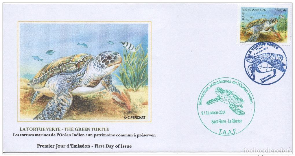 Sellos: Madagascar FDC The Green Turtle 2014 Edici&oacute;n conjunta Fauna