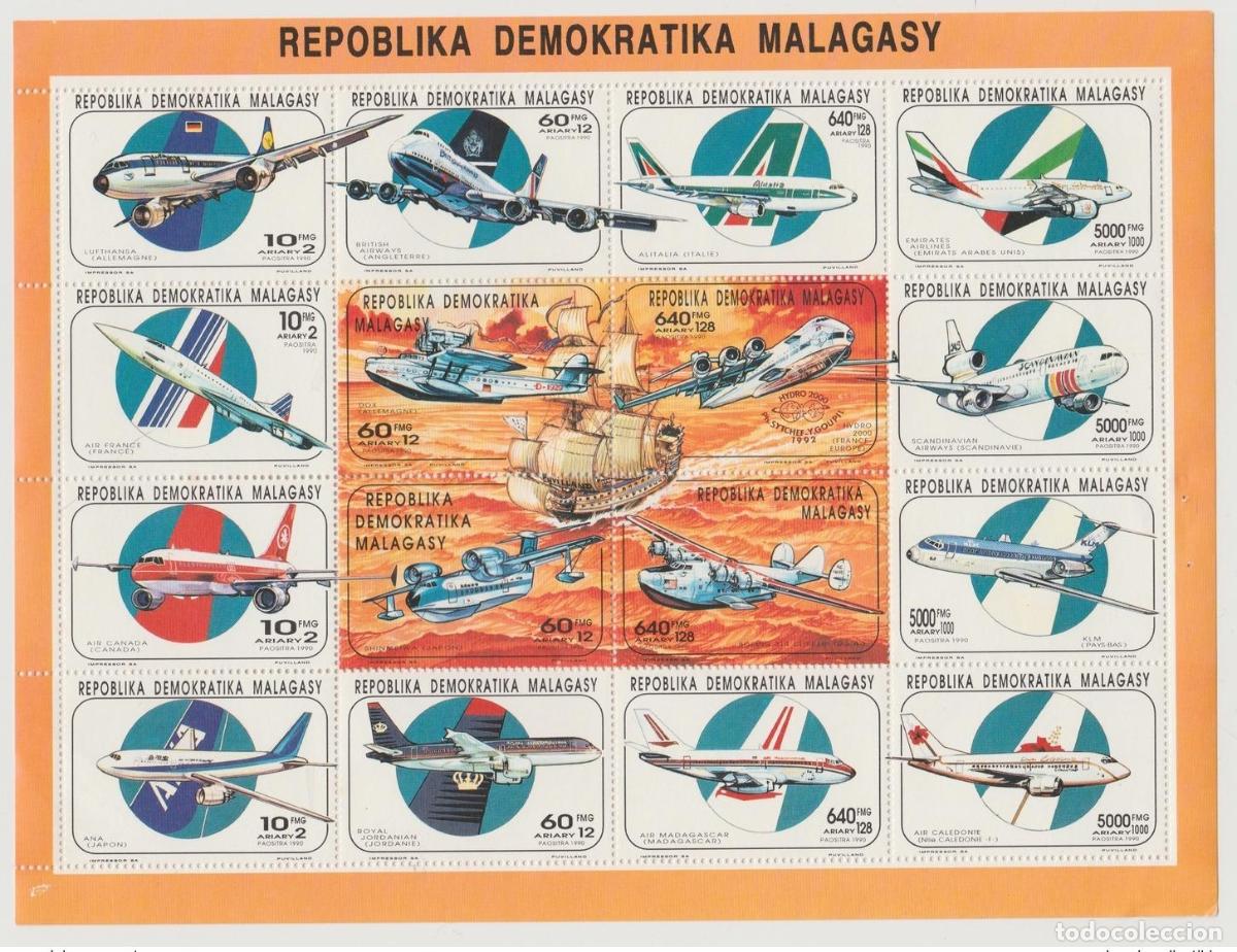 Sellos: Madagascar 1990/1993 Mi. 1578 - 1593 Avi&oacute;n Concorde Airbus Boeing Air France