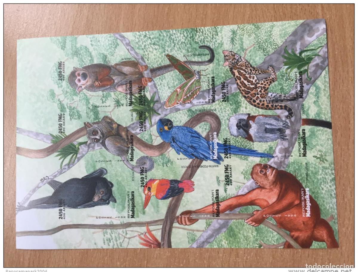 Sellos: Madagascar 1999 Mi. 2169-77 Fauna Leopardo Mono Mariposa **MNH IMPERF ND