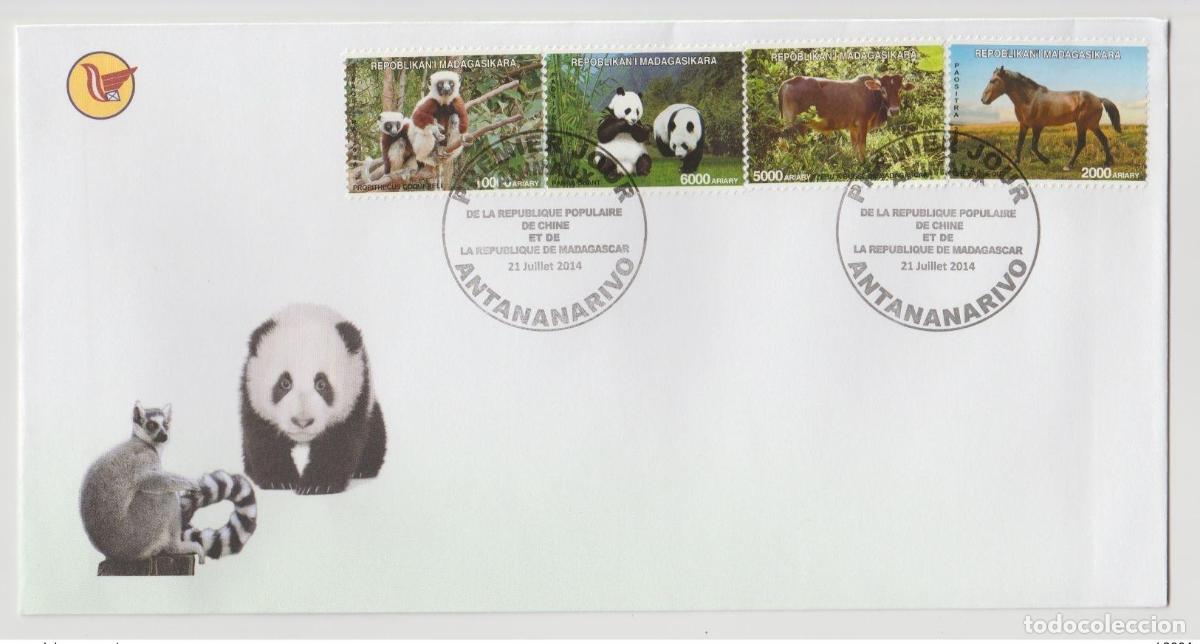 Selos: Madagascar 2014 FDC 1st day Mi. 2678x/2681x China Wildlife Panda Horse