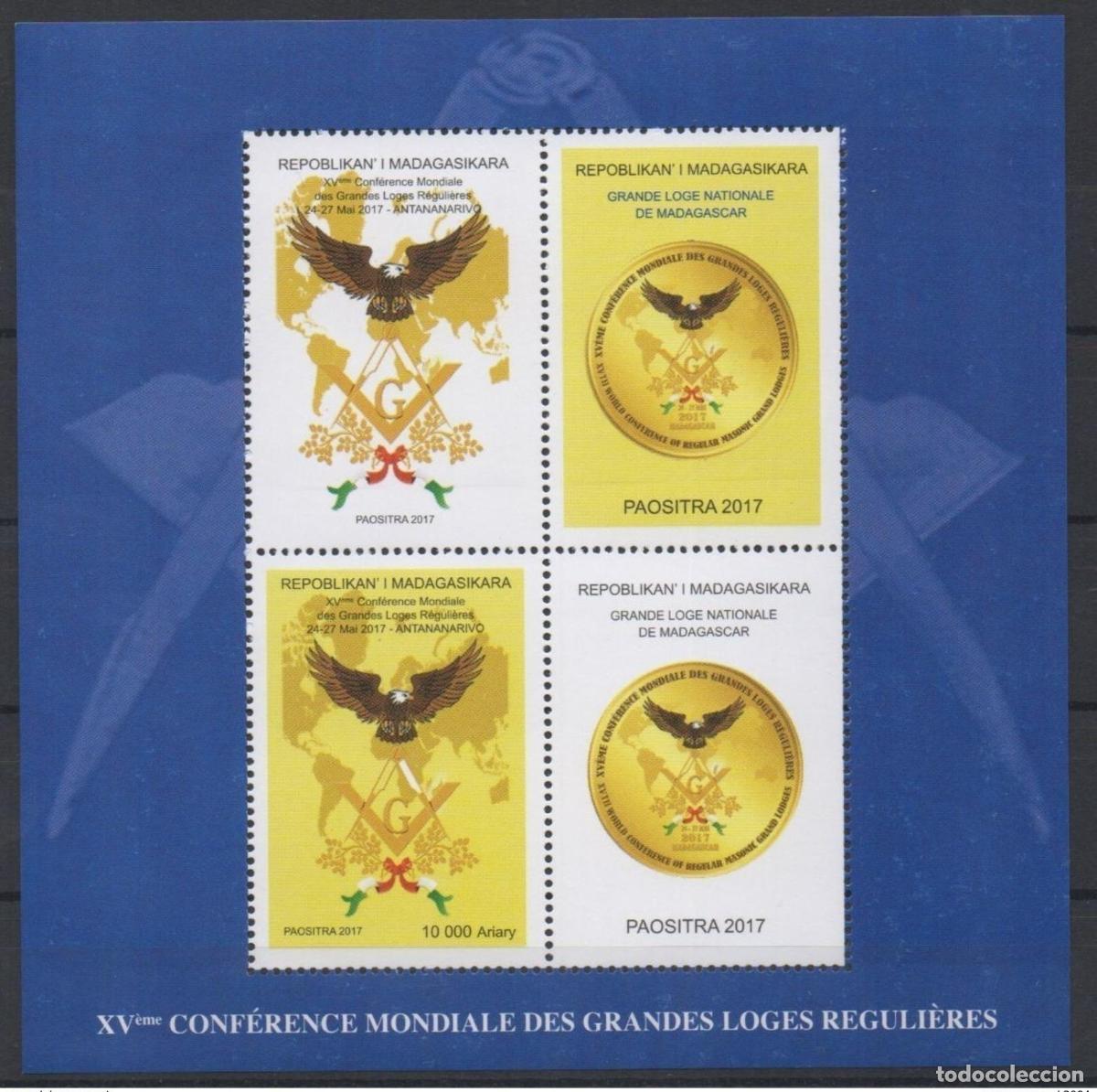Sellos: Madagascar mayo de 2017. Bl. 323 15&ordf; conf. Grandes Logias Regulares la Masoner&iacute;a