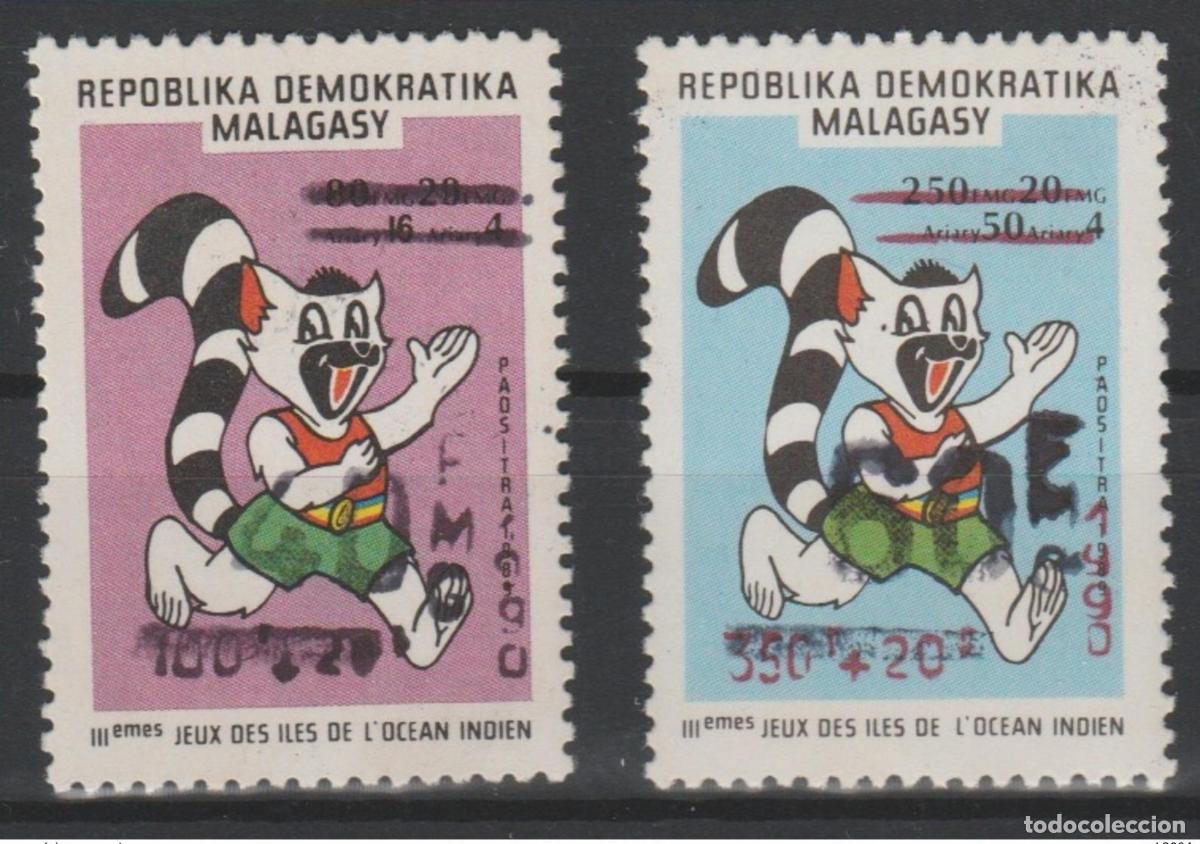 Sellos: Madagascar 1998 Mi. 2097/2098 III Juegos de las Islas Oc&eacute;ano &Iacute;ndico sobrecargado Lemurian