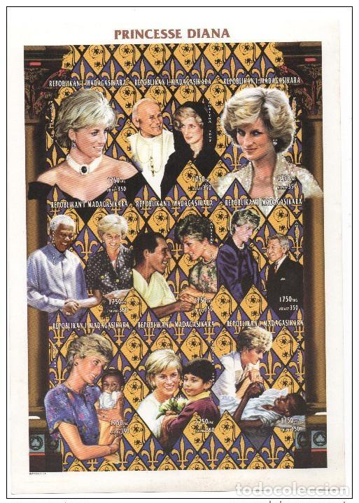 Sellos: Madagascar 1998 IMPERF ND Bloc Lady Diana Spencer Jean Paul Nelson Mandela **