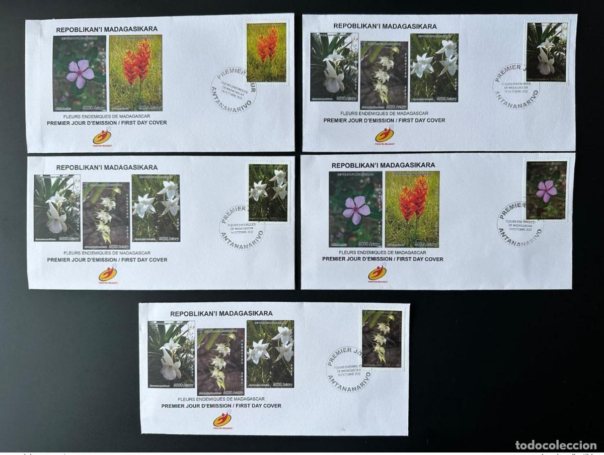 Sellos: Madagascar 2021/2022 Mi. 2746 - 2750 FDC Primer d&iacute;a Flores end&eacute;micas Flora
